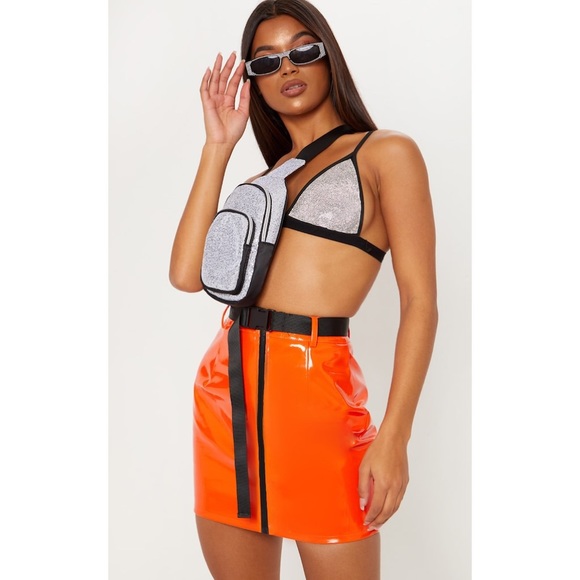 PrettyLittleThing Dresses & Skirts - PLT Orange Vinyl Zip Detail Belted Mini Skirt 6